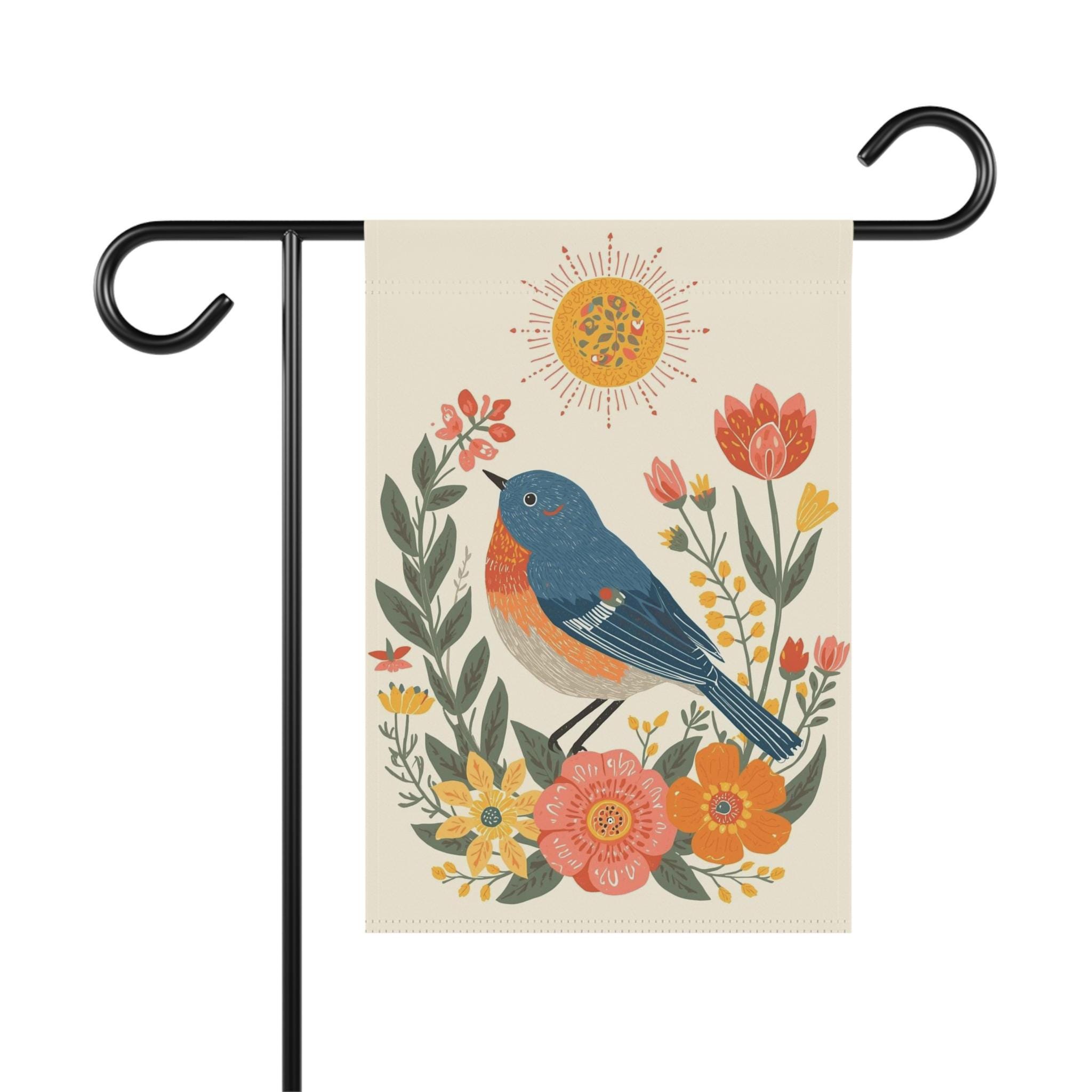 Floral Folk Art Blue Bird Garden Flag - House Banner - Spring Décor - Etsy