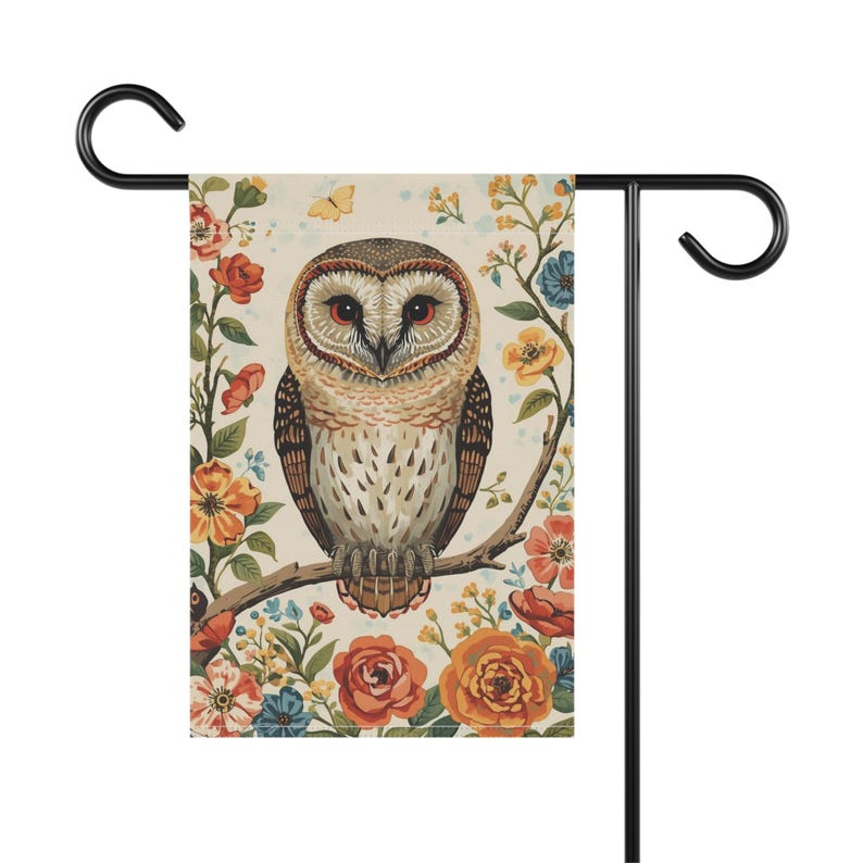 Bandera de jardín con diseño de lechuza común: decoración para el hogar primaveral imagen 6