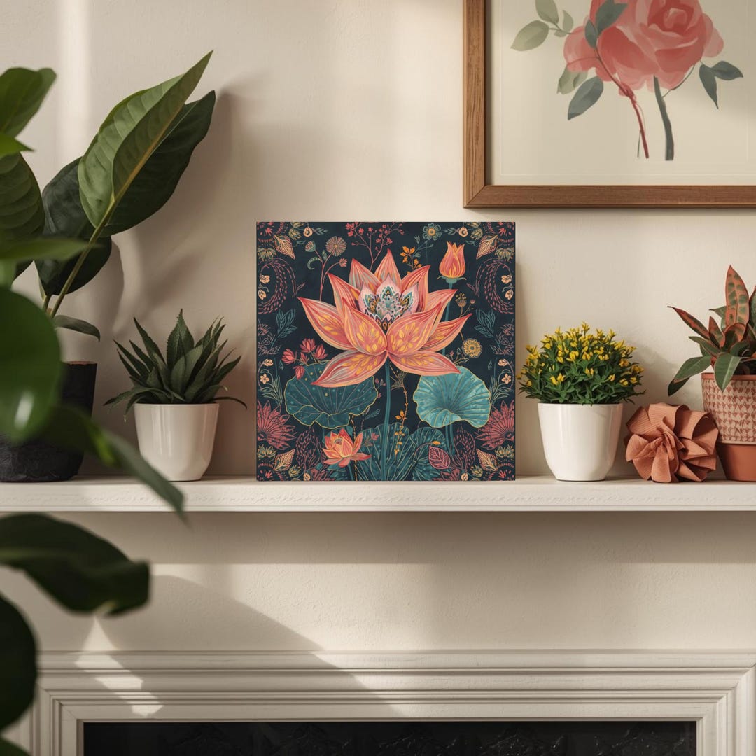 Colorful Lotus Flower Wall Art Print - Boho Decor - Stretched Matte ...