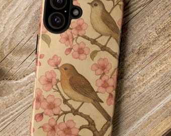 Floral Bird Phone Case: Vintage Cherry Blossom Protective Cover