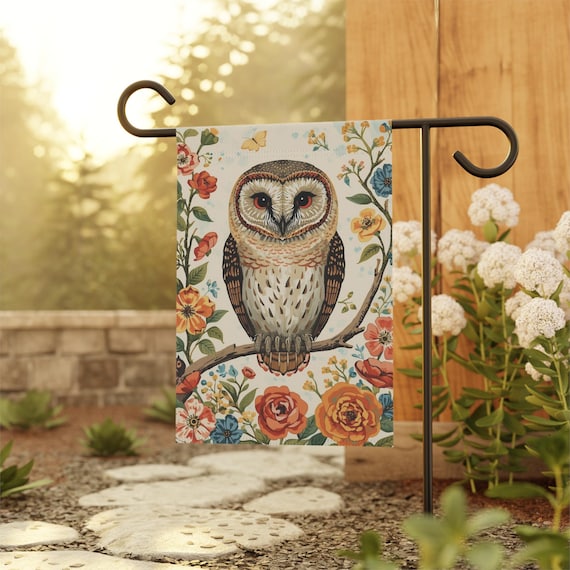 Barn Owl Floral Garden Flag - House Banner, Spring Home Decor