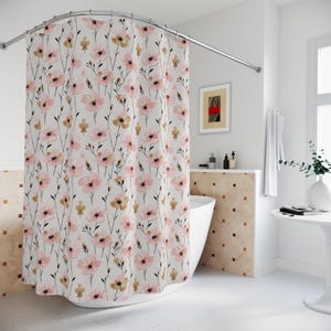 Rosa Toile Duschvorhang: Boho Vintage Cottagecore Badezimmer Dekor