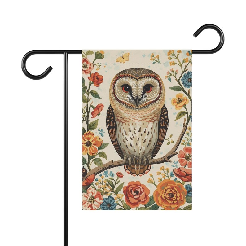 Bandera de jardín con diseño de lechuza común: decoración para el hogar primaveral imagen 5