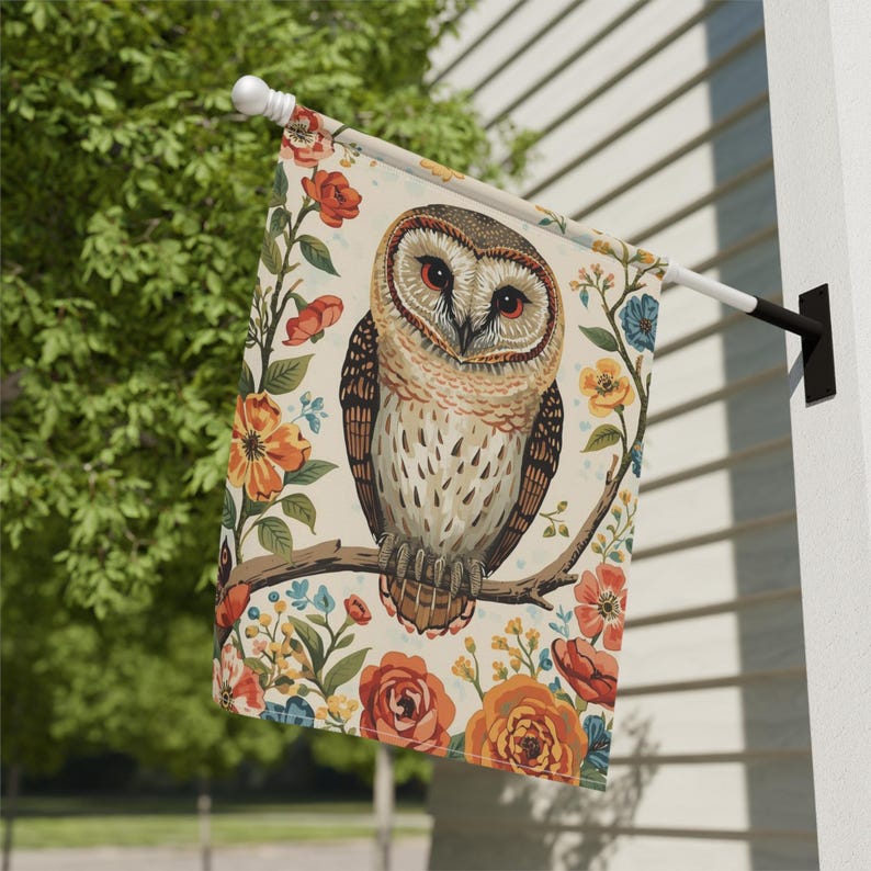 Bandera de jardín con diseño de lechuza común: decoración para el hogar primaveral imagen 4