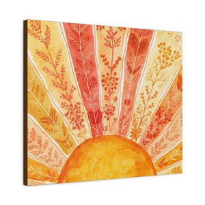 Arte de pared en lienzo mate estirado con acuarela Sunburst - Decoración bohemia para colgar en la pared imagen 10