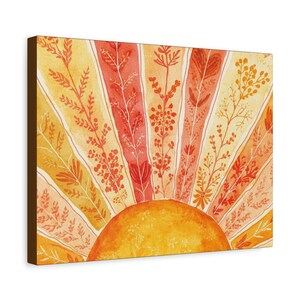 Arte de pared en lienzo mate estirado con acuarela Sunburst - Decoración bohemia para colgar en la pared imagen 8