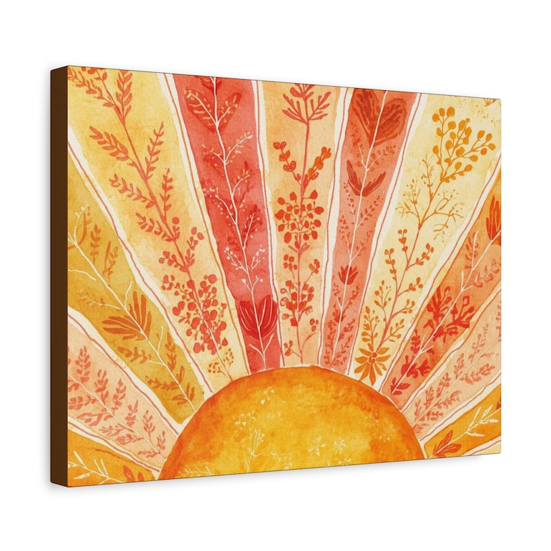 Arte de pared en lienzo mate estirado con acuarela Sunburst - Decoración bohemia para colgar en la pared imagen 8
