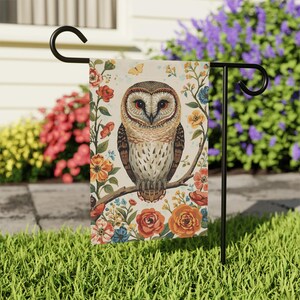 Bandera de jardín con diseño de lechuza común: decoración para el hogar primaveral imagen 2