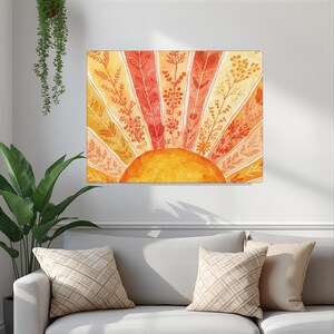 Arte de pared en lienzo mate estirado con acuarela Sunburst - Decoración bohemia para colgar en la pared imagen 6