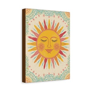 Smiling Sun Wall Art - Stretched Canvas Print, Boho Home Decor image 2