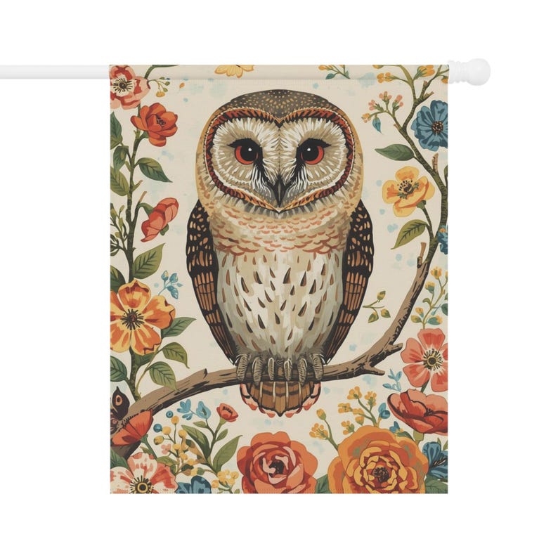 Bandera de jardín con diseño de lechuza común: decoración para el hogar primaveral imagen 8