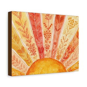 Arte de pared en lienzo mate estirado con acuarela Sunburst - Decoración bohemia para colgar en la pared imagen 7