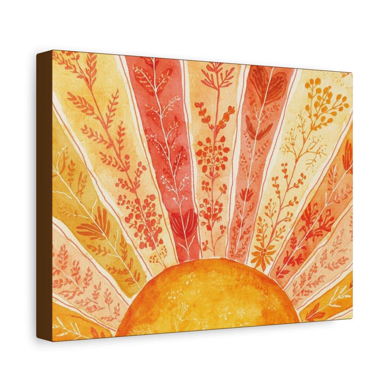 Arte de pared en lienzo mate estirado con acuarela Sunburst - Decoración bohemia para colgar en la pared imagen 7