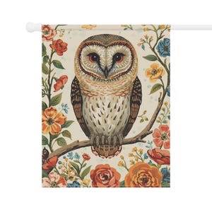 Bandera de jardín con diseño de lechuza común: decoración para el hogar primaveral imagen 9
