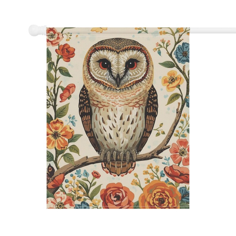 Bandera de jardín con diseño de lechuza común: decoración para el hogar primaveral imagen 9