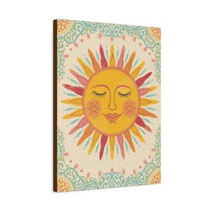 Smiling Sun Wall Art - Stretched Canvas Print, Boho Home Decor image 5