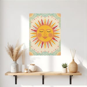 Smiling Sun Wall Art - Stretched Canvas Print, Boho Home Decor image 9