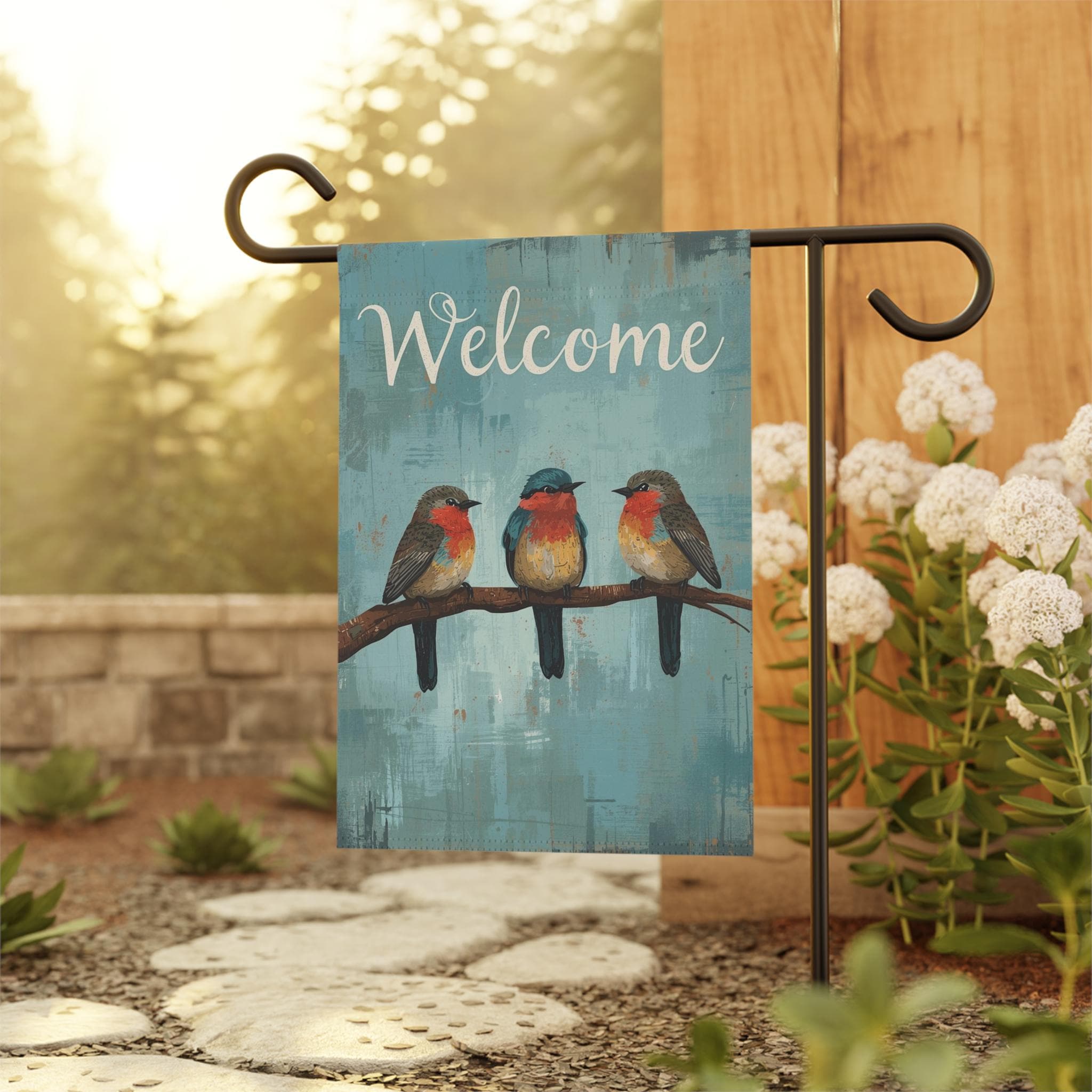 Three Little Birds on a Branch - Welcome Garden Flag - Spring