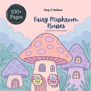 Fairy Mushroom Houses Simple Adult Coloring Book | Cottagecore Colouring Book | Adult Colouring Book | Printable Coloring Book