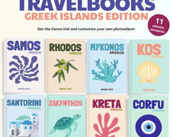Greece islands Travel Photo Book Template, Greece Photobook Template, Editable Assouline-Style Album, Canva Template for Coffee Table