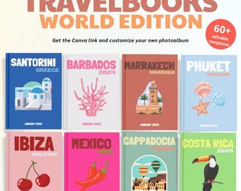 Plantilla de álbum de fotos de viaje – Edición Mundial / Álbum editable de Canva para recuerdos de vacaciones