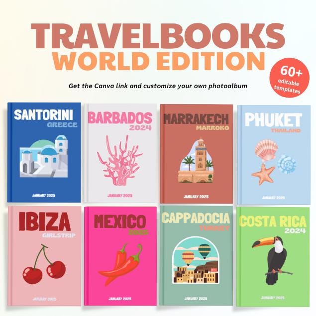 Popular Travel Destinations Travel Photo Book Template, Editable Assouline-Style Album, Canva Template for Coffee Table Travel Book