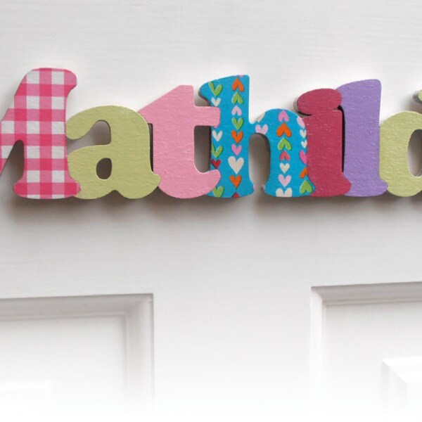 Kids personalized wooden door sign any name made to order, hand painted and decorated with French decoupage papers