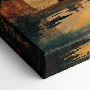 Eternal Companions Mughal Art Canvas | Romantic Indian Wall Decor | Cultural Architecture Print | Teal & Amber Oriental Canvas Art image 5