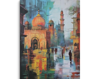 Lahore Cityscape Canvas Wall Art, Mughal Architecture Home Decor