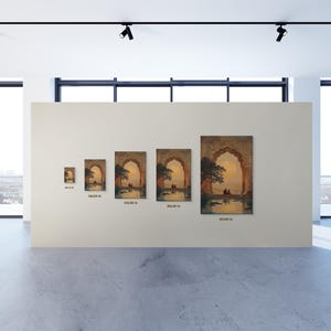 Eternal Companions Mughal Art Canvas | Romantic Indian Wall Decor | Cultural Architecture Print | Teal & Amber Oriental Canvas Art image 3