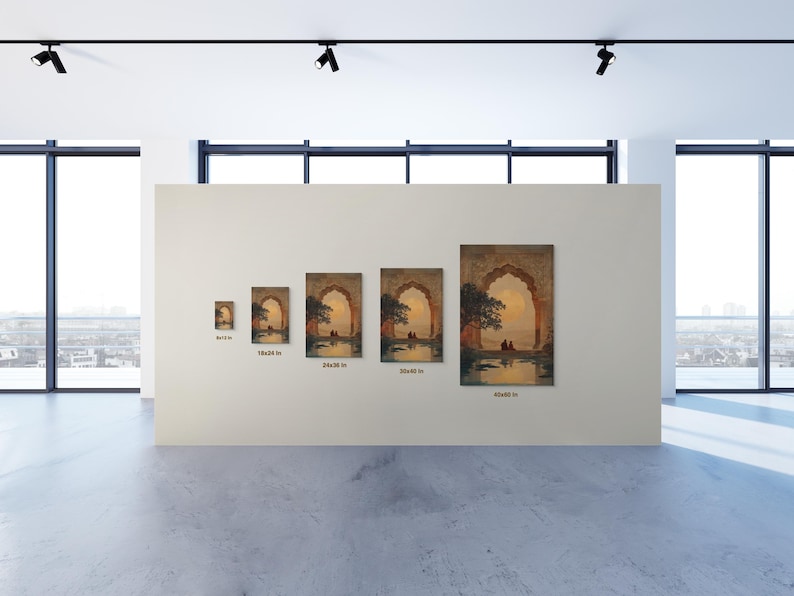 Eternal Companions Mughal Art Canvas | Romantic Indian Wall Decor | Cultural Architecture Print | Teal & Amber Oriental Canvas Art image 3