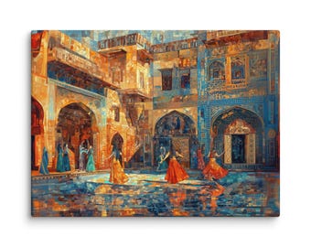 Mughal Courtyard Dance Canvas | Indian Palace Wall Art