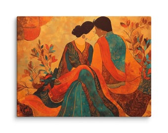 Handmade Indian King & Queen Gouache Painting: Love Scene Art (4x6