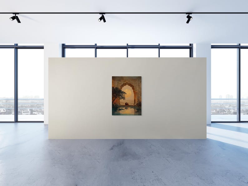 Eternal Companions Mughal Art Canvas | Romantic Indian Wall Decor | Cultural Architecture Print | Teal & Amber Oriental Canvas Art image 13