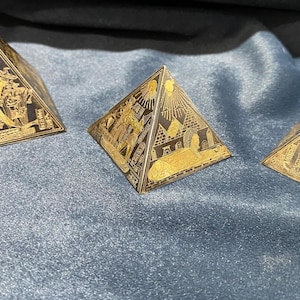 Hand Engraved Brass Pyramid Set – Egyptian Style Mini Decor / Collectible Ornament
