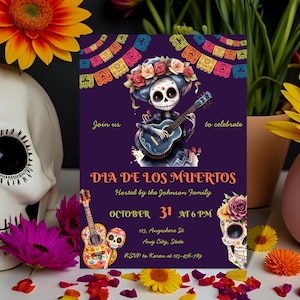 Dia de los Muertos Party Invitation, Fiesta Dia de los Muertos Invite, Dia de los Muertos Halloween Invitation, Mexican Sugar Skull Invite