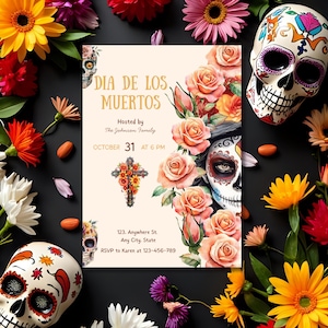 Dia de los Muertos Party Invitation, Fiesta Dia de los Muertos Invite, Dia de los Muertos Halloween Invitation, Mexican Sugar Skull Invite