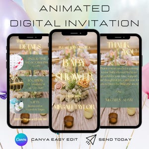Animated Baby Shower Invitation, Baby Shower Video Invitation, Editable Baby Shower Evite, Music and Video Invite