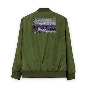 Embroidered Bomber Jacket, Japanese Mount Fuji Symbol, Popular Classic Embroidery, Japanese Embroidered Jacket, Vintage Style Outerwear,