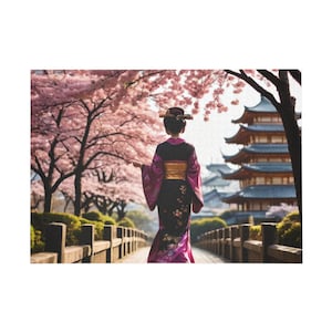 Japanese Geisha and Cherry Blossom Puzzle, 1000-Piece, Vibrant Oriental Jigsaw for Adults, Sakuras Puzzle, Unique Hanami Gift, Asian Culture