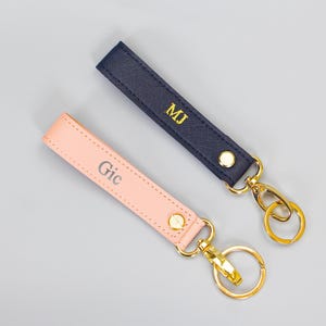 Custom Wristlet Keyring | Personalised Initial Key Ring | Faux Saffiano Leather Strap | Monogram Car Keychain | Gift for Him or Her