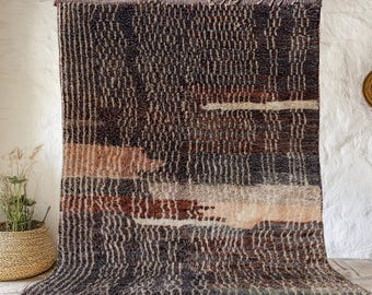 Mrirt Moroccan rug, Custom Beni ourain Abstract rug, Berber Floor Shag rug, Large area Hand knotted wool rug 8x10 Tapis-Teppich, Brown Beige