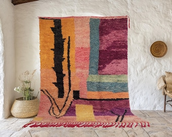 Moroccan rug, Berber Handmade rug, Large custom rug, Beni Ourain rug, Wool area living room rug, Boujaad abstract rug, Purple orange