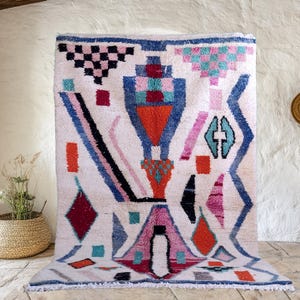 Moroccan rug 8x10, geometric rug, Beni ourain rug, Large wool rug, Living room floor rug, Boho Modern rug, Bedroom Berber rug, Blue Orange