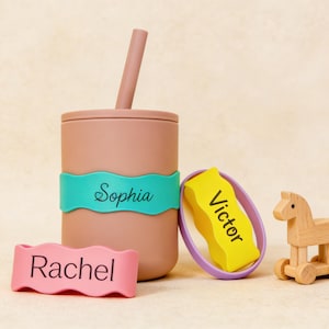 Personalized Glitter Wave Silicone Bottle Band: Custom Engraved Sippy Cup Label