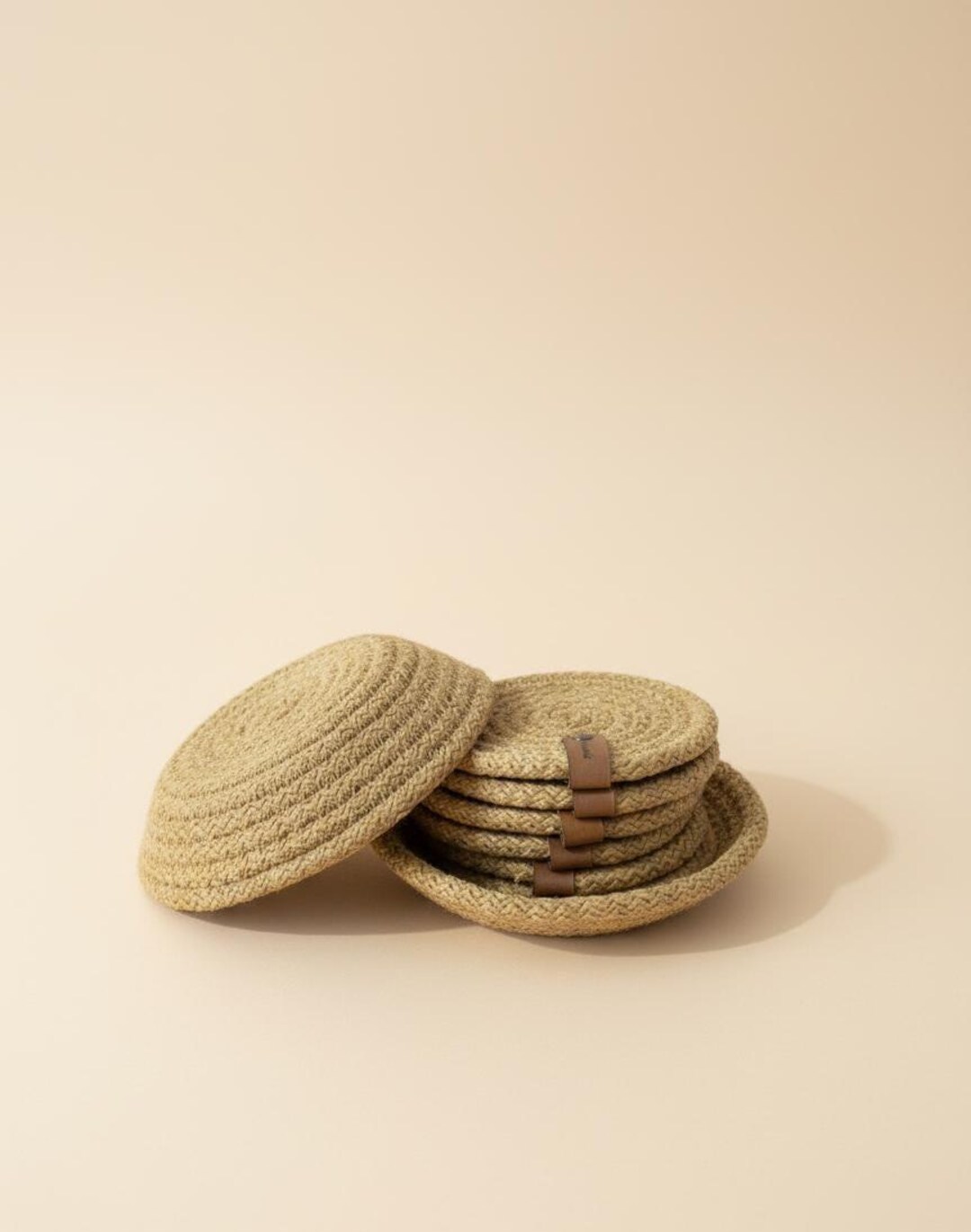 Handwoven Coaster Set With Holder – Natural Beige Drink Coasters - Etsy