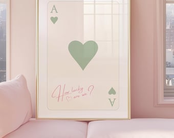 As de Corazones con Estampado Verde Salvia: Decoración Preppy Y2K para Habitación (Descarga Digital)