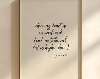 Salmo 61:2, stampa con versetto biblico, decorazione murale cristiana, download digitale