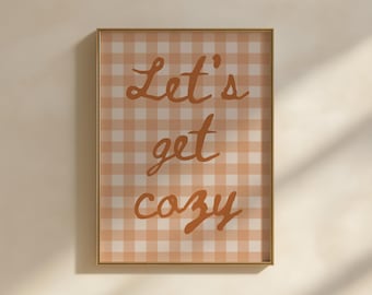 Lets Get Cozy Wall Art Print, Autumn Gingham Poster Orange, Fall Aesthetic Print, Cozy Bedroom Wall Decor, Minimalist Living Room