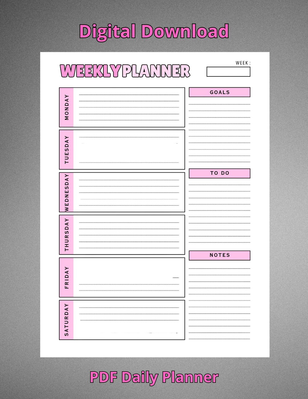 Printable Weekly Planner PDF | Pink Digital Daily Organizer | Instant ...